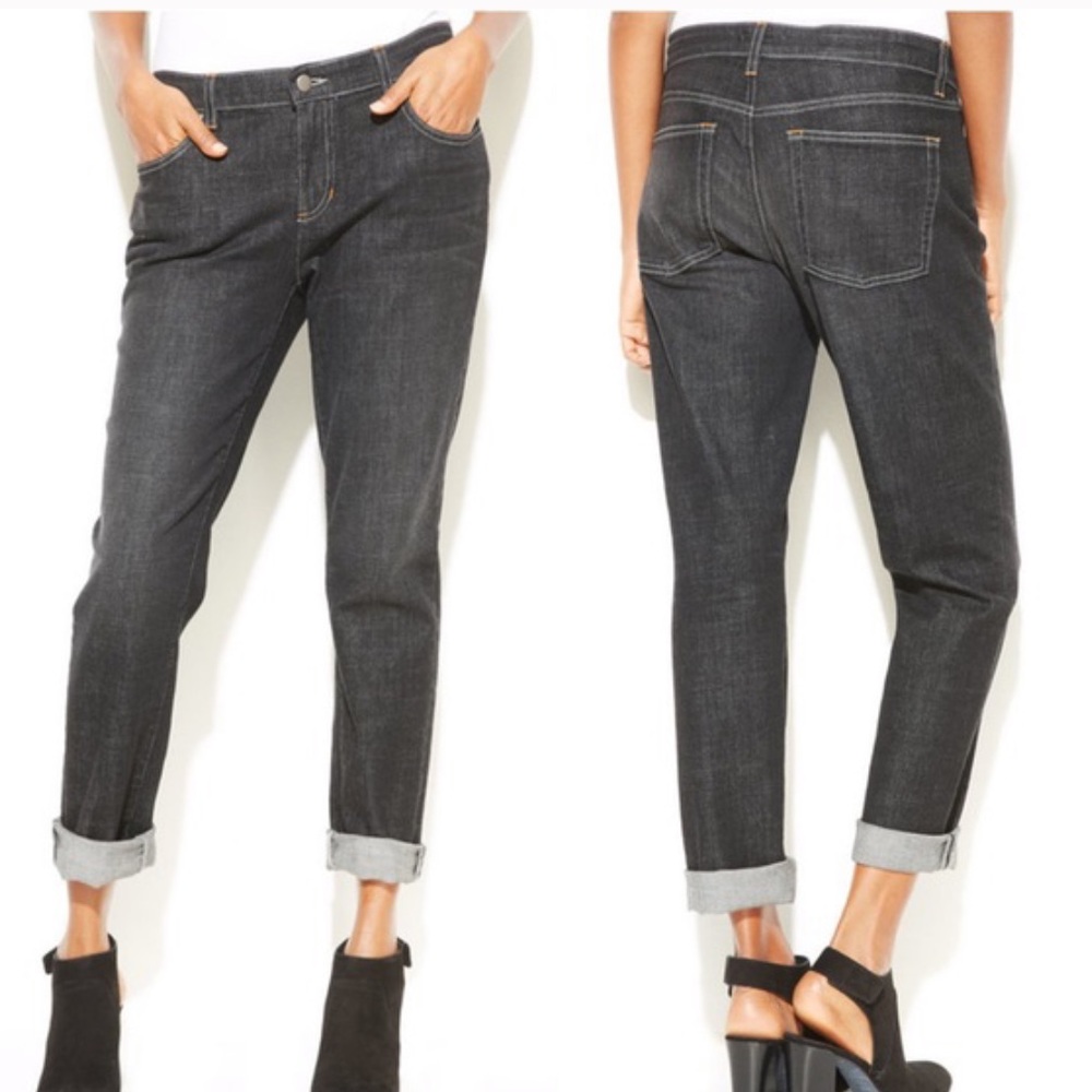 Eileen Fisher Faded Black Grey Cotton Skinny Ankle Jeans